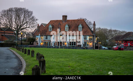 Chequers on the green public house in the village of High Halden, Kent Stock Photo