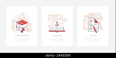 Education - vector line design style banners set Stock Vector