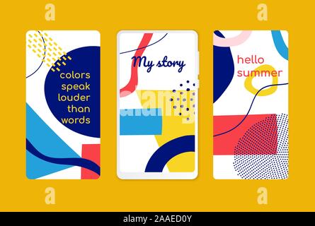 Hello summer memphis style onboarding screens templates Stock Vector