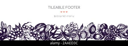 Berries - vector hand drawn vintage seamless footer Stock Vector