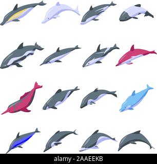Dolphin icons set, isometric style Stock Vector