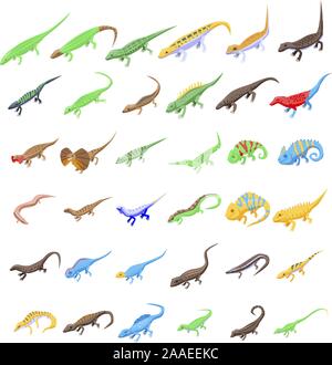 Lizard icons set, isometric style Stock Vector