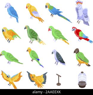 Parrot icons set, isometric style Stock Vector