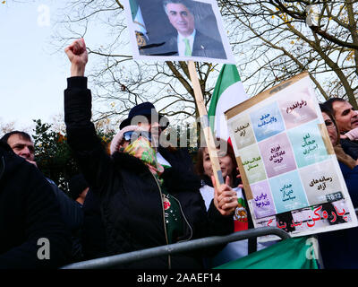 London, UK. 20th November, 2019. Iranians from London protest outside the Iranian embassy against the alleged abuses by the government of Iran, demanding democracy and freedom for the Kurdish population. Credit: Joe Kuis / Alamy News Stock Photo