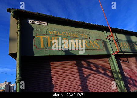 Welcome To The Barras sign, Gallowgate, East End, Glasgow, Scotland, UK, G1 5DX Stock Photo