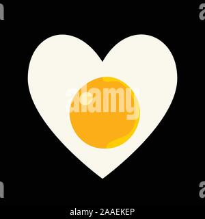 Heart made from fried egg isolated on black background. Fried egg heart-shaped Stock Vector