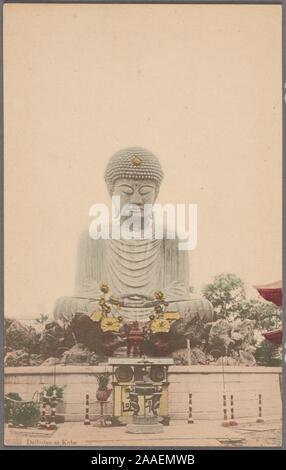 Illustrated postcard of a daibutsu, or a giant Buddha statue at Nofukuji Temple in Kobe, Hyogo Prefecture, Japan, 1905. From the New York Public Library. () Stock Photo