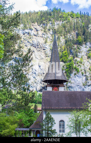 Church in Lauterbrunnen. Church in the Alps Stock Photo