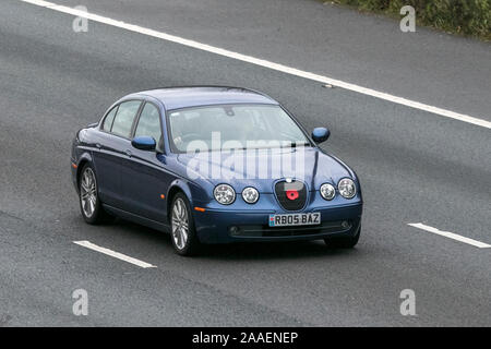 2005 Jaguar S-Type Sport Diesel; UK Vehicular traffic, transport, modern vehicles, saloon cars, south-bound motoring on the 3 lane M61 motorway Stock Photo