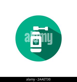 Ear spray icon with shadow on a green circle. Flat color vector pharmacy illustration Stock Vector