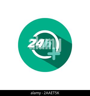 24 hours pharmacy service icon with shadow on a green circle. Flat color vector pharmacy illustration Stock Vector