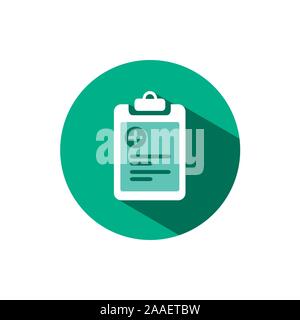 Pharmacy inventory list icon with shadow on a green circle. Flat color vector pharmacy illustration Stock Vector