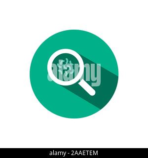 Magnifying glass icon with shade on a green circle. Vector illustration Stock Vector