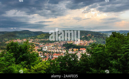 Panoramic  cityscape of Sighisoara.  medieval town of Transylvania, Romania, Europe. Traveling concept background. Stock Photo
