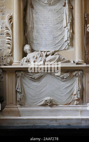A tomb in Milton Abbey Church dedicated to the Bancks family of Corfe Castle and Kingston Lacy, Dorset, UK - John Gollop Stock Photo