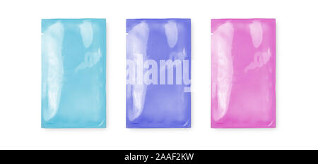 Colour shampoo bags  isolated on white  background with clipping path Stock Photo