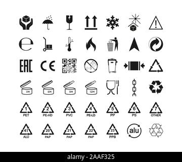 Packaging icons, package signs set. Vector illustration, flat design. Stock Vector