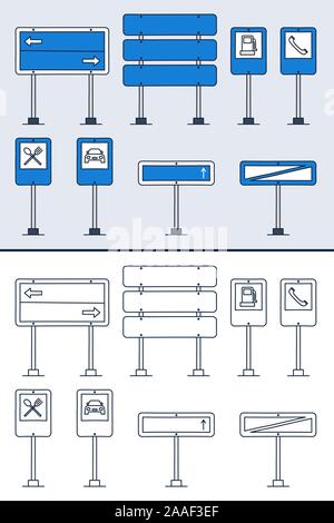 Vector set of doodle road signs in colorful and doodle outline style. Hand-drawn traffic sign icons isolated on white background Stock Vector