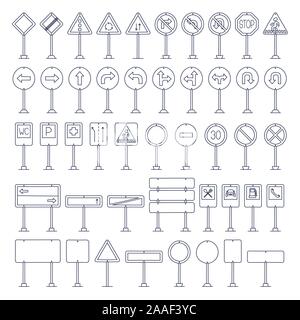 Vector mega set of doodle road signs. Hand-drawn traffic sign icons isolated on white background Stock Vector