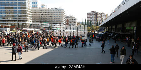 Catalan police Mossos desquadra secure Sants train station as a separatist demonstration is expected Stock Photo