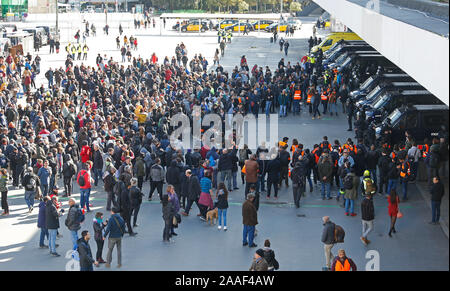 Catalan police Mossos desquadra secure Sants train station as a separatist demonstration is expected Stock Photo