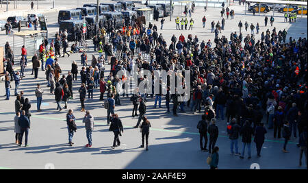 Catalan police Mossos desquadra secure Sants train station as a separatist demonstration is expected Stock Photo