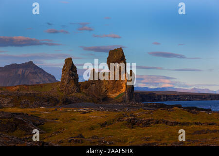 Rock formation at dusk at Londrangar in Snaefelljokull National park, Iceland Stock Photo