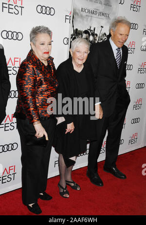 HOLLYWOOD, CA - NOVEMBER 20: (L-R) Kathy Bates, Barbara 'Bobi' Jewell and Clint Eastwood attend the 'Richard Jewell' premiere during AFI FEST 2019 Presented By Audi at TCL Chinese Theatre on November 20, 2019 in Hollywood, California. Stock Photo