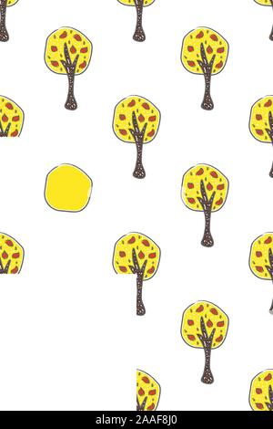 Cute Pattern with trees on white. Hand Drawn Scandinavian Style. Stock Vector