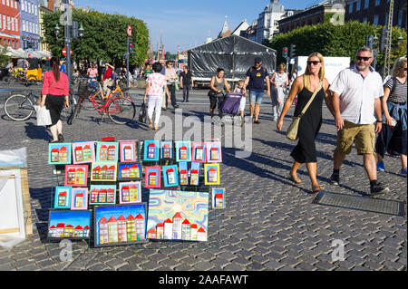 Colourful hand paintings on sale on the street in Copenhagen, Denmark Stock Photo