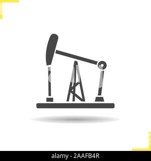 Oil pumpjack icon. Drop shadow silhouette symbol. Gas industry tower. Vector isolated illustration Stock Vector