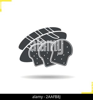 Bread icon. Drop shadow sliced bread silhouette symbol. Toasts icon. Bakery products. Bread logo concept. Vector sliced bread isolated illustration Stock Vector