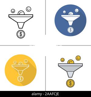 Sales funnel icon. Flat design, linear and color styles. Finance. Marketing funnel isolated vector illustrations Stock Vector