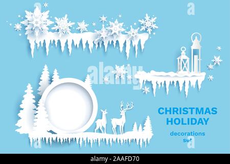 Realistic paper cut elements set Stock Vector