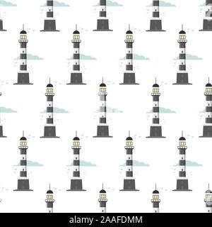 lighthouse seamless pattern on a white background Stock Vector