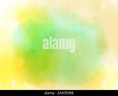 Soft light yellow and green pastel ethereal watercolor cloud. Background illustration. Stock Photo