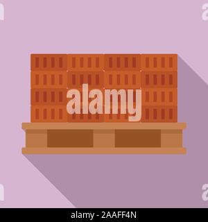Bricks on pallet icon. Flat illustration of bricks on pallet vector icon for web design Stock Vector