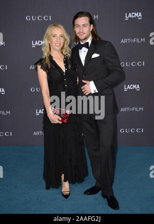 LOS ANGELES, CA - NOVEMBER 7, 2015: Director Sam Taylor-Johnson (left) & actor Aaron Taylor-Johnson at the 2015 LACMA Art+Film Gala at the Los Angeles County Museum of Art © 2015 Paul Smith / Featureflash Stock Photo