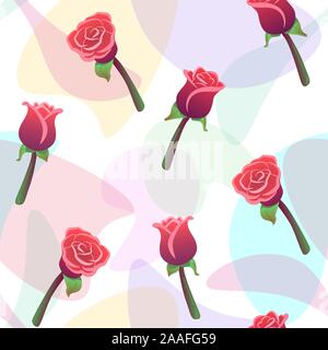 Red roses seamless pattern with color drops white background. Love, romantic, floral ornament. Wedding nature vector repeating print. Flower wallpaper, fashion textile texture. Watercolor light effect Stock Vector