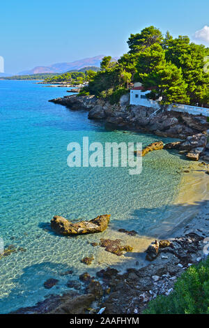 A view of the spectacular coastline looking from Lassi towards the capital Argostoli. Stock Photo