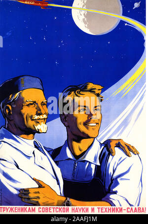 TO THE WORKERS OF SOVIET SCIENCE AND TECHNOLOGY ! Soviet poster about 1968 Stock Photo
