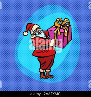 Santa Claus with gift box. Comic cartoon pop art retro Stock Vector