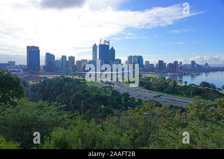 PERTH, AUSTRALIA -11 JUL 2019- View of the cityscape skyline of the city of Perth seen from Kings Park in Perth, Western Australia. Stock Photo