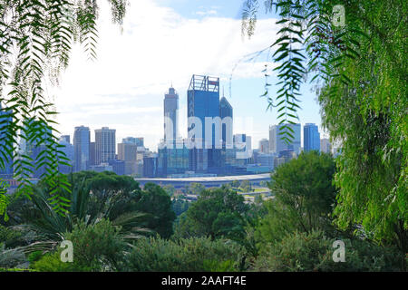 PERTH, AUSTRALIA -11 JUL 2019- View of the cityscape skyline of the city of Perth seen from Kings Park in Perth, Western Australia. Stock Photo