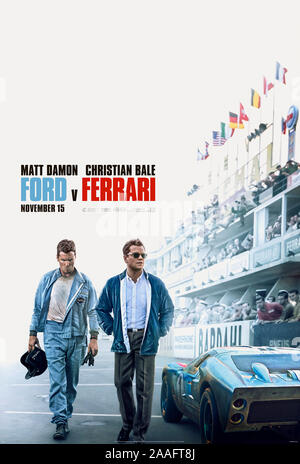 Ford v Ferrari (2019) directed by James Mangold and starring Matt Damon, Christian Bale, Jon Bernthal and Caitriona Balfe. True story of car designer Carroll Shelby and driver Ken Miles’ personal battle to build a car for Ford to challenge the dominance of Ferrari at Le Mans for the 1966 24 hour race. Stock Photo