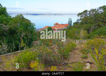 PERTH, AUSTRALIA -11 JUL 2019- View of the cityscape skyline of the city of Perth seen from Kings Park in Perth, Western Australia. Stock Photo