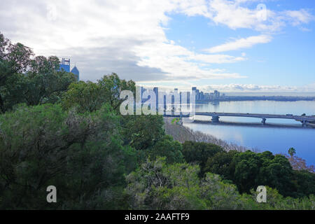 PERTH, AUSTRALIA -11 JUL 2019- View of the cityscape skyline of the city of Perth seen from Kings Park in Perth, Western Australia. Stock Photo