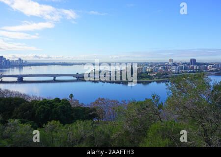 PERTH, AUSTRALIA -11 JUL 2019- View of the cityscape skyline of the city of Perth seen from Kings Park in Perth, Western Australia. Stock Photo