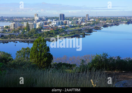 PERTH, AUSTRALIA -11 JUL 2019- View of the cityscape skyline of the city of Perth seen from Kings Park in Perth, Western Australia. Stock Photo