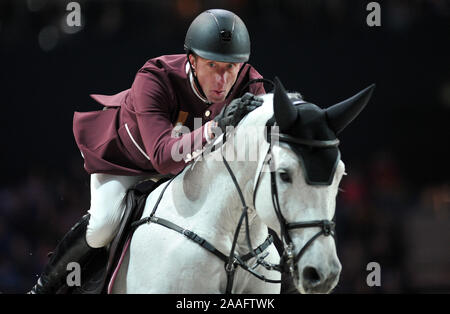 Prague, Czech Republic. 21st Nov, 2019. Michael Whitaker riding For Fun during GCL Super Cup Quarter Final during the Longines Global Champions Playoffs 2019 in Prague in the Czech Republic. Credit: Slavek Ruta/ZUMA Wire/Alamy Live News Stock Photo